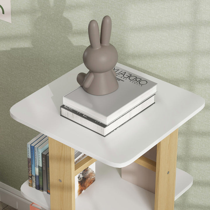 Estante para Livros Infantil Estante para Crianças com Rodas 3 Prateleiras para Escola Infantil Dormitório Infantil 48x48x99,5 cm Branco e Madeira
