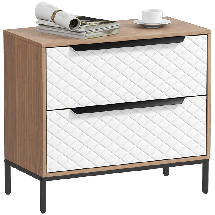 Cómoda com 2 Gavetas de Tecido Cómoda para Quarto Frentes com Padrão de Diamante Móvel de Arrumação para Sala de Estar Escritório Closet 59,5x30x54 cm Madeira e Branco