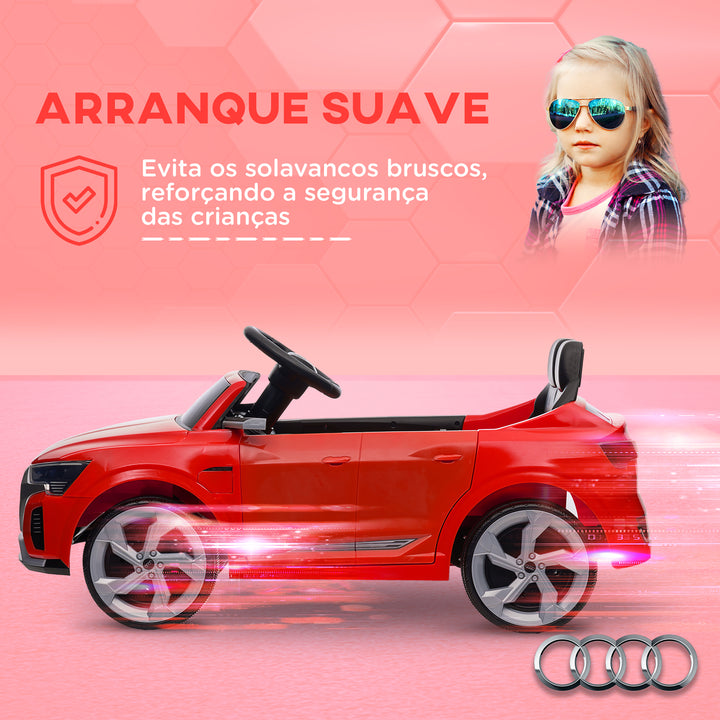Carro Elétrico para Crianças acima de 3 Anos Carro Audi Q8 Etron Sportback Infantil com Bateria 12V Controlo Remoto Faróis Buzina e Música 98x49,5x43 cm Vermelho
