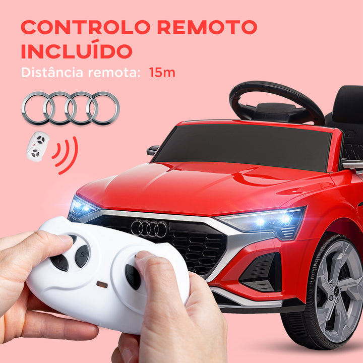 Carro Elétrico para Crianças acima de 3 Anos Carro Audi Q8 Etron Sportback Infantil com Bateria 12V Controlo Remoto Faróis Buzina e Música 98x49,5x43 cm Vermelho