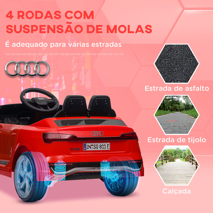 Carro Elétrico para Crianças acima de 3 Anos Carro Audi Q8 Etron Sportback Infantil com Bateria 12V Controlo Remoto Faróis Buzina e Música 98x49,5x43 cm Vermelho