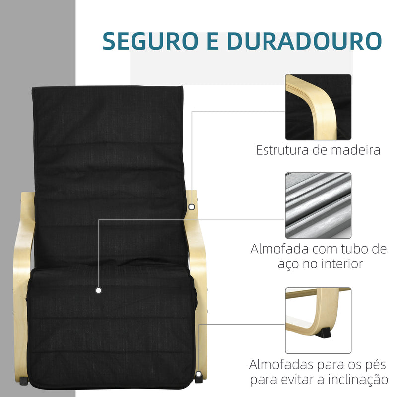 Poltrona de Sala de Estar com Apoio para os Pés Ajustáveis Poltrona para Dormitório Estofada em Tecido com Estrutura de Madeira Carga 120 kg para Escritório Estúdio 66,5x94x100 cm Preto