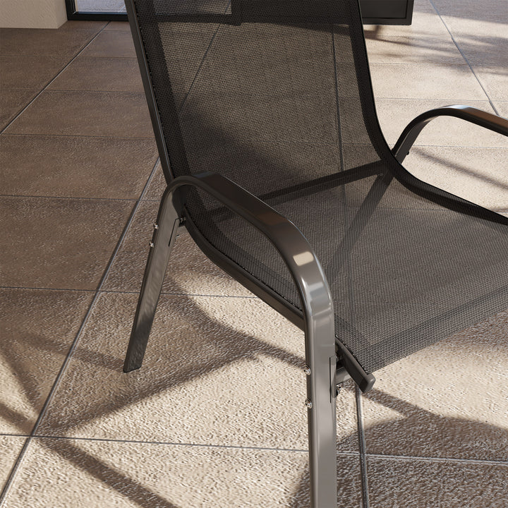 Conjunto de 4 Cadeiras de Jardim Cadeiras de Exterior Empilháveis Cadeiras de Jardim com Tecido Respirável Estrutura de Aço Apoio para os Braços e Encosto 54x71x93 cm Preto