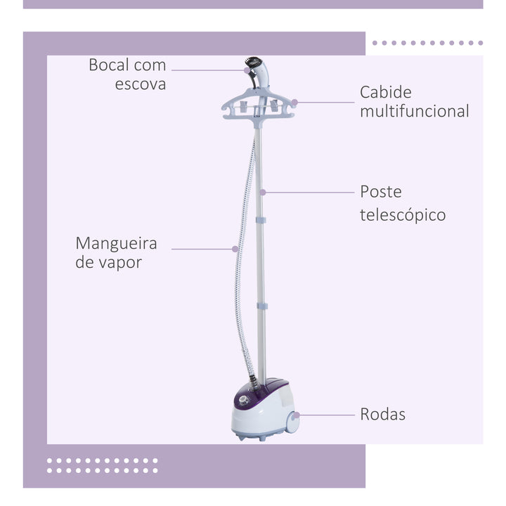 Ferro de Engomar a Vapor com Depósito de 1,8 L e Temperatura Ajustável 11 Níveis 1800 W - 21,5x30x150 cm