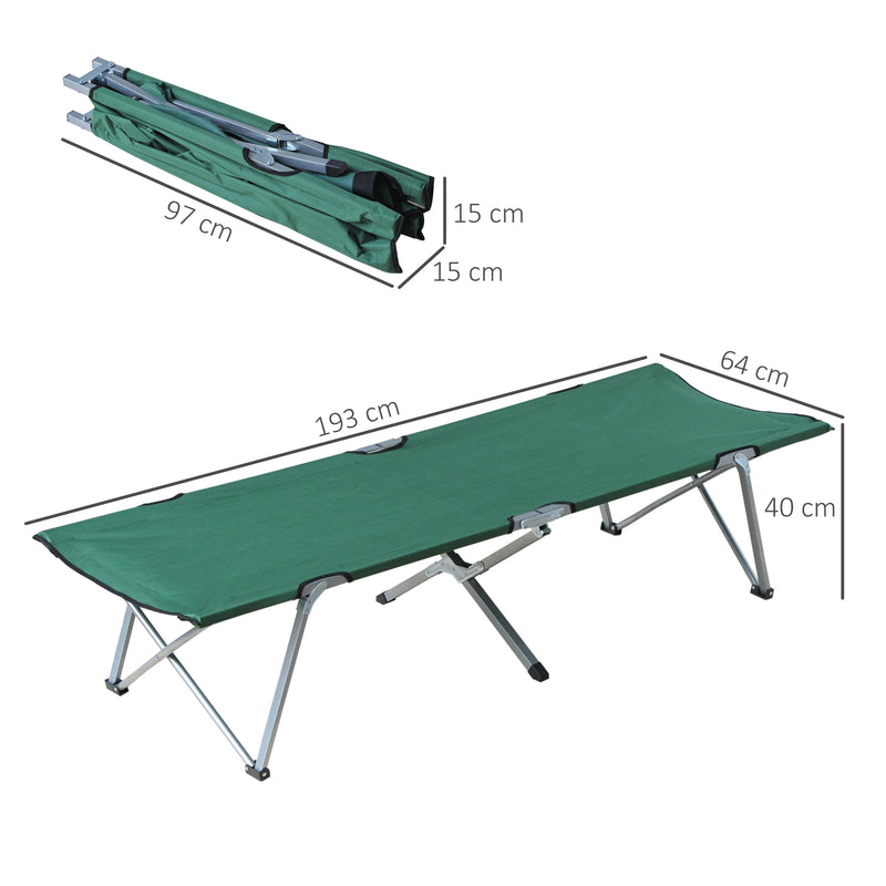 Cama de Campismo Dobrável Cama de Campismo com Estrutura Metálica Carga 136 kg para Praia Caminhadas Viagens 193x64x40 cm Verde