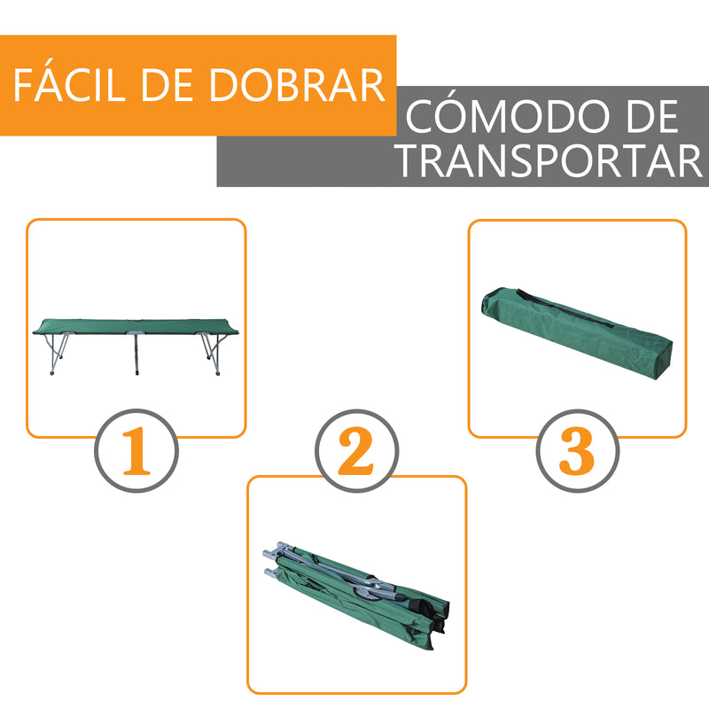 Cama de Campismo Dobrável Cama de Campismo com Estrutura Metálica Carga 136 kg para Praia Caminhadas Viagens 193x64x40 cm Verde