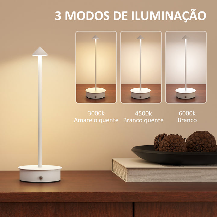Conjunto de 2 Candeeiros de Mesa Recarregáveis por USB Reguláveis com Controlo Táctil 3000K/4500K/6500K Luz LED Incluída para Quarto Sala ou Escritório Ø10x30 cm Branco