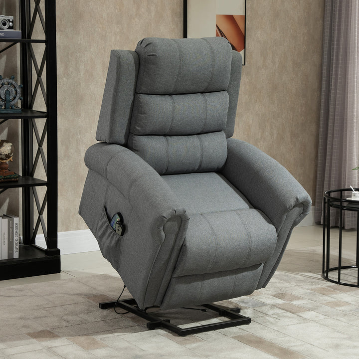 Poltrona Relax Reclinável Elétrica Levanta Pessoas com Massagem Vibratória e Aquecimento Poltrona Elevatória com Controlo Remoto Apoio para Pés Estofada em PU Bolsos Laterais 98x96x105 cm Cinza