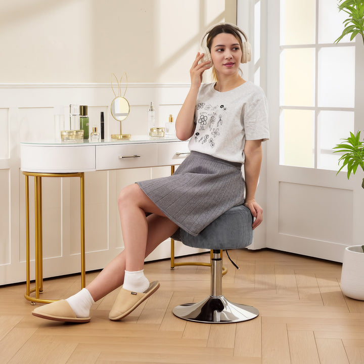 Banco de Bar Giratório Banco Alta de Cozinha Ajustável em Altura 52-66 cm Estofado em Veludo Giratória a 360° para Sala de Jantar Tocador Balcão Cinzento