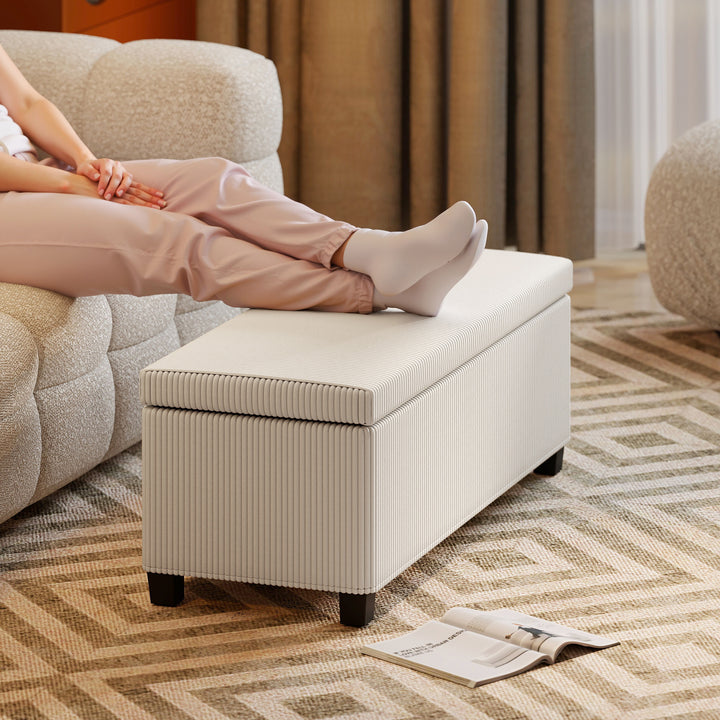 Banco de Arrumação Banco com Armazenamento Capacidade de 84 L 112x42x40 cm Estofado em Veludo Banco Pé de Cama para Dormitório Bege