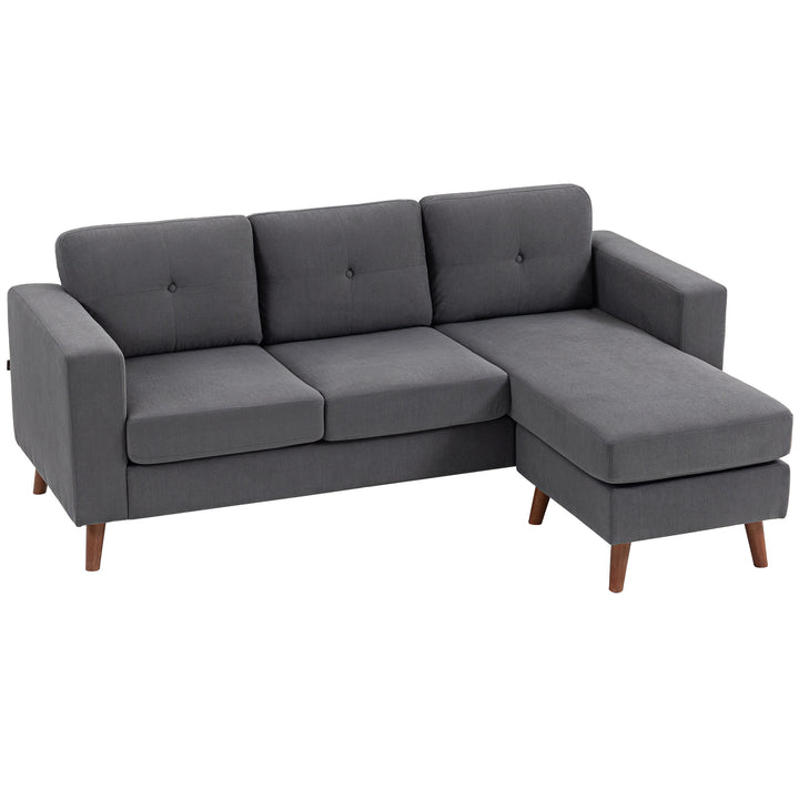 Sofá Chaise Longue Reversível Sofá de Canto em Forma de L de 3 Lugares Estofado em Veludo Cotelê Estrutura de Aço para Espaços Reduzidos Sala 192x137x84 cm Cinzento Escuro