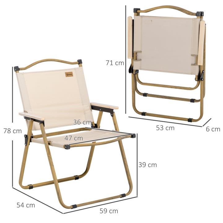 Conjunto de 2 Cadeiras Dobráveis de Campismo Cadeiras Portáteis com Apoios de Braços e Estrutura de Aço Cadeiras para Pesca Jardim Terraço 54x59x78 cm Cáqui
