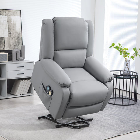 Poltrona Relax Levanta Pessoas Elétrica Poltrona com 8 Pontos de Massagem Poltrona Elétrica Reclinável com Função de Aquecimento 2 Controlos Remotos e Bolso Lateral Cinza