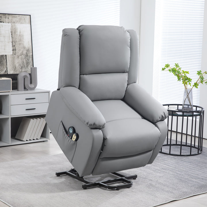 Poltrona Relax Levanta Pessoas Elétrica Poltrona com 8 Pontos de Massagem Poltrona Elétrica Reclinável com Função de Aquecimento 2 Controlos Remotos e Bolso Lateral Cinza