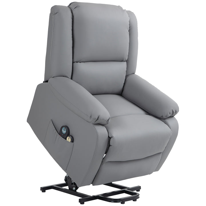 Poltrona Relax Levanta Pessoas Elétrica Poltrona com 8 Pontos de Massagem Poltrona Elétrica Reclinável com Função de Aquecimento 2 Controlos Remotos e Bolso Lateral Cinza