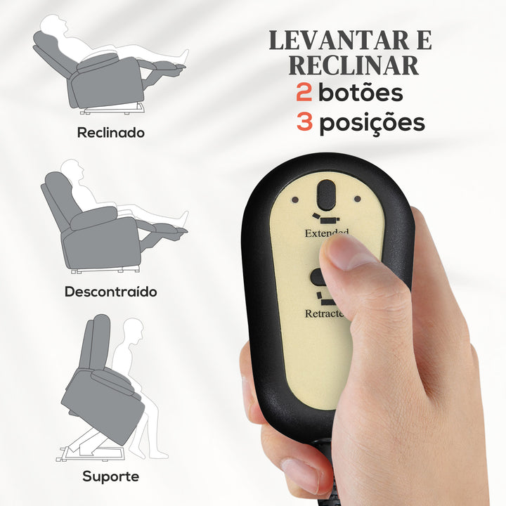 Poltrona Relax Levanta Pessoas Elétrica Poltrona com 8 Pontos de Massagem Poltrona Elétrica Reclinável com Função de Aquecimento 2 Controlos Remotos e Bolso Lateral Cinza