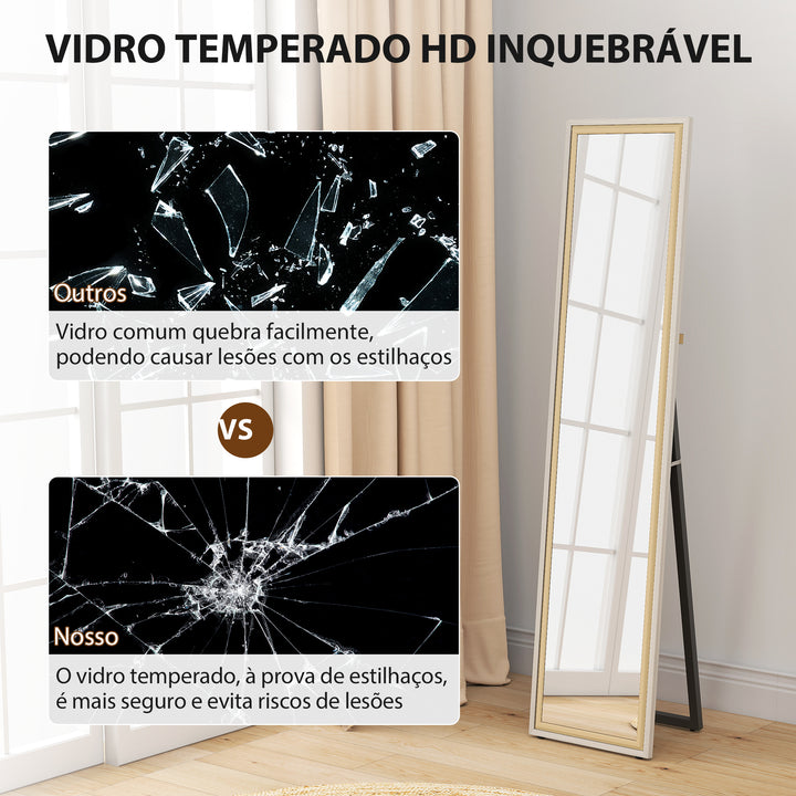 Espelho de Pé 157x37 cm Espelho Corpo Inteiro Grande com Moldura Bicolor para Utilizar Inclinado ou Suspenso para Sala Quarto Corredor Entrada Madeira
