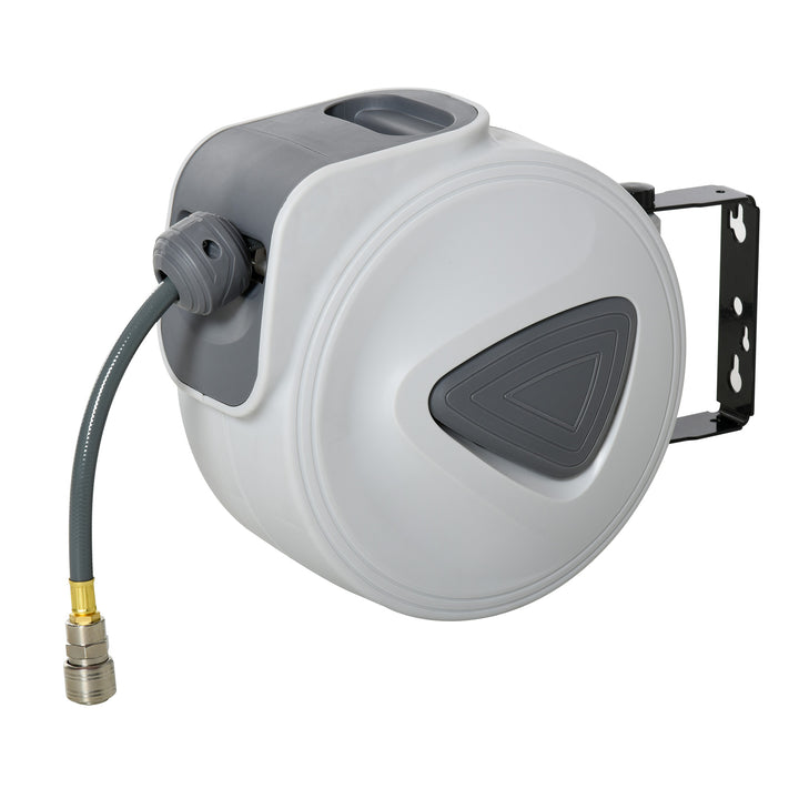 Enrolador de Mangueira de Ar Comprimido Automático de 10 m Conector de 1/4'' BSP com Suporte Giratório de Parede 180° Diâmetro Interno 8x12 mm Cinzento