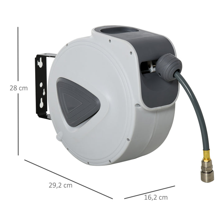 Enrolador de Mangueira de Ar Comprimido Automático de 10 m Conector de 1/4'' BSP com Suporte Giratório de Parede 180° Diâmetro Interno 8x12 mm Cinzento
