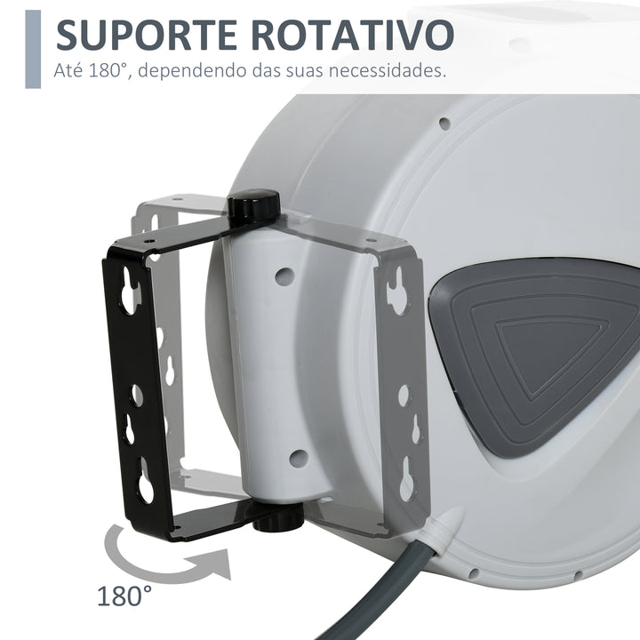 Enrolador de Mangueira de Ar Comprimido Automático de 10 m Conector de 1/4'' BSP com Suporte Giratório de Parede 180° Diâmetro Interno 8x12 mm Cinzento