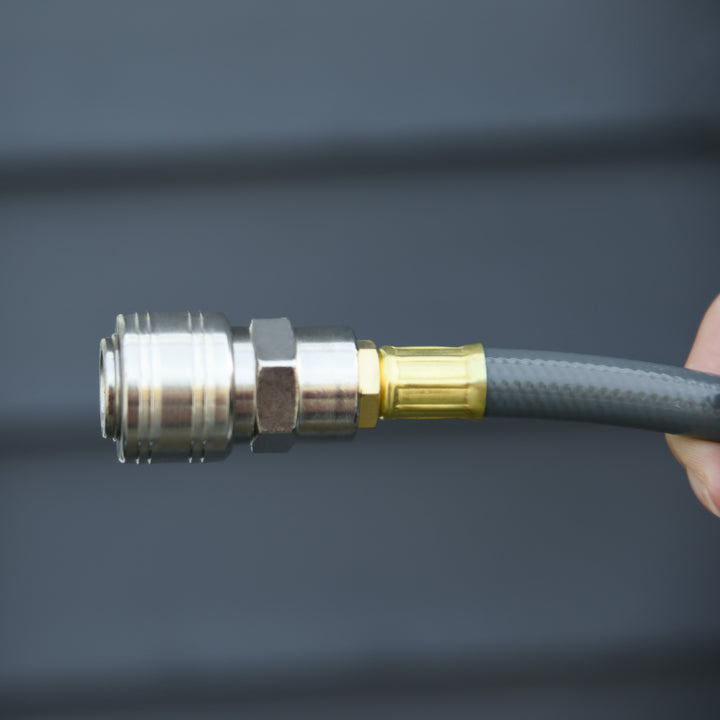 Enrolador de Mangueira de Ar Comprimido Automático de 10 m Conector de 1/4'' BSP com Suporte Giratório de Parede 180° Diâmetro Interno 8x12 mm Cinzento