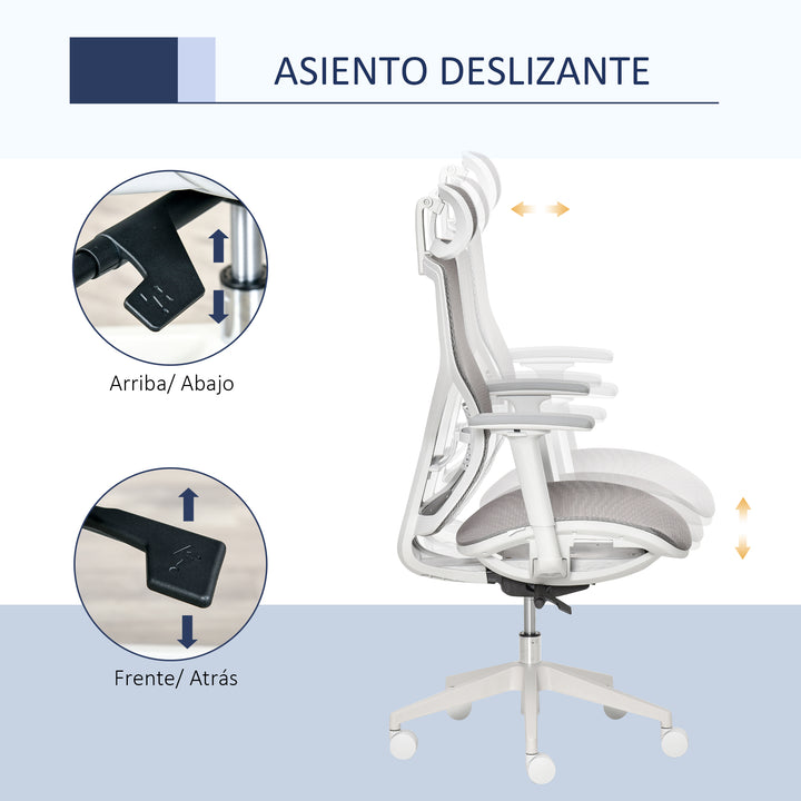 Cadeira de Escritório Giratória com Altura Ajustável Apoio para os Braços Apoio para a Cabeça e Suporte Lombar Reguláveis Encosto Alto 67x65x120-128cm Cinza