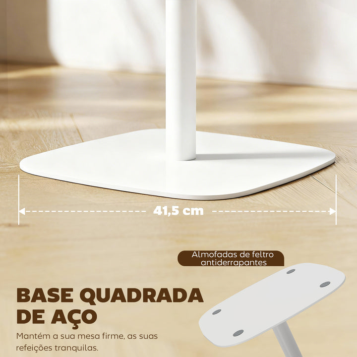 Mesa de Refeição Pequena Mesa de Cozinha Quadrada para 2 Pessoas Base Quadrada em Aço Para Espaços Pequenos Sala de Estar 60x60x75 cm Madeira e Branco