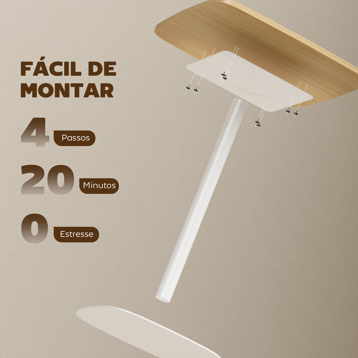 Mesa de Refeição Pequena Mesa de Cozinha Quadrada para 2 Pessoas Base Quadrada em Aço Para Espaços Pequenos Sala de Estar 60x60x75 cm Madeira e Branco