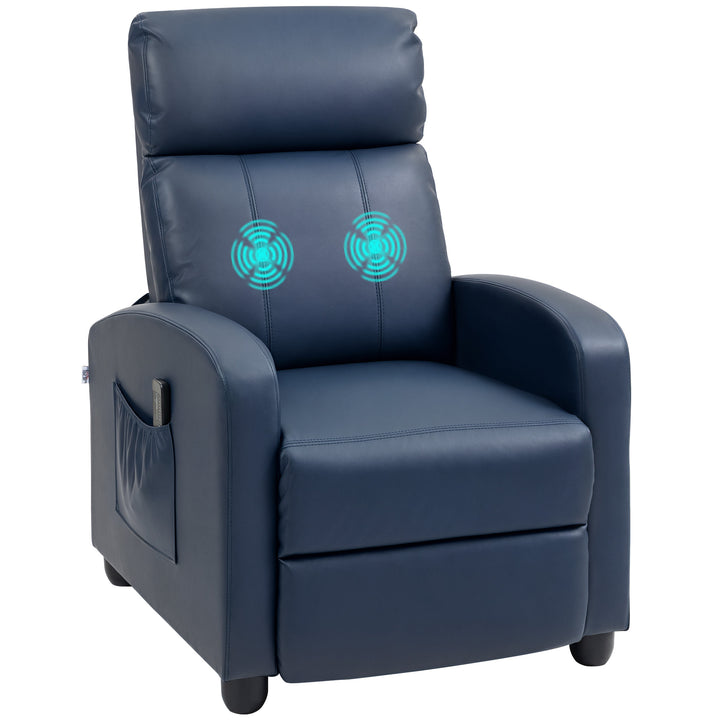 Poltrona de Massagem Poltrona Relax Reclinável com 2 Zonas de Massagem 8 Programas 5 Níveis de Intensidade e Controlo Remoto Estofada em PU 68x88x98 cm Azul Escuro