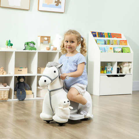 Cavalo Elétrico com Música Bateria 6V Brinquedo Elétrico Toque Suave Rodas Silenciosas de PU Movimento para a Frente Prenda para Crianças dos 1,5 aos 5 Anos 74x34x51 cm Branco
