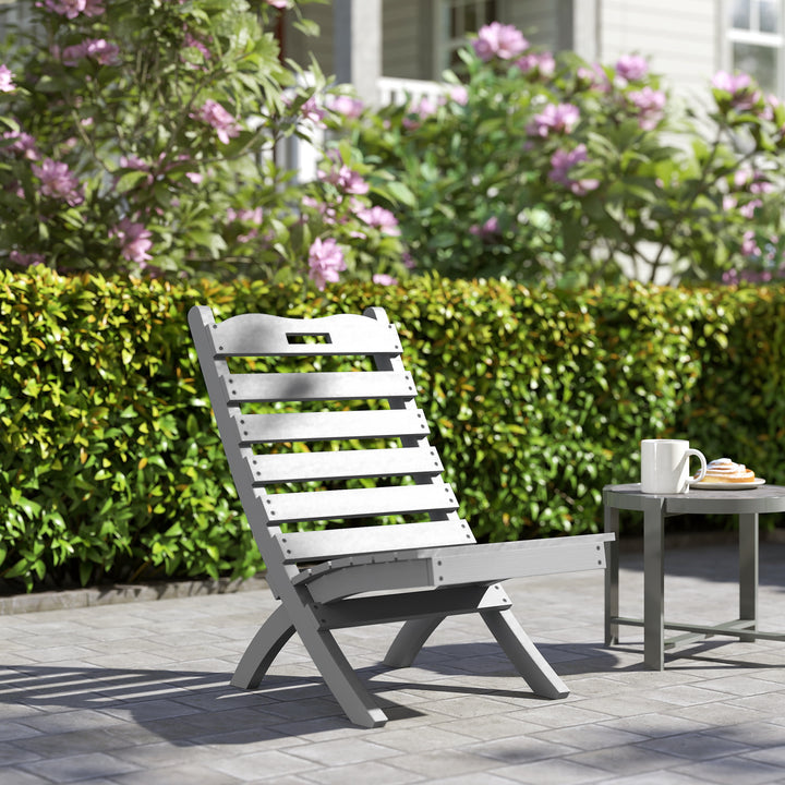 Cadeira de Jardim em Madeira Cadeira de Exterior com Desenho de Ripas e Encosto Inclinado Carga 120 kg para Varanda Pátio 78x48x76 cm Cinzento