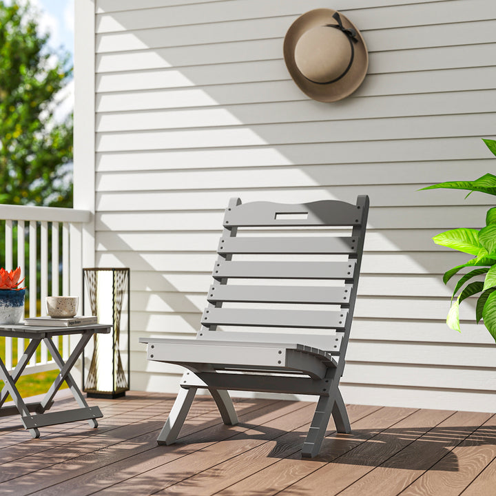 Cadeira de Jardim em Madeira Cadeira de Exterior com Desenho de Ripas e Encosto Inclinado Carga 120 kg para Varanda Pátio 78x48x76 cm Cinzento