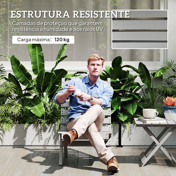 Cadeira de Jardim em Madeira Cadeira de Exterior com Desenho de Ripas e Encosto Inclinado Carga 120 kg para Varanda Pátio 78x48x76 cm Cinzento