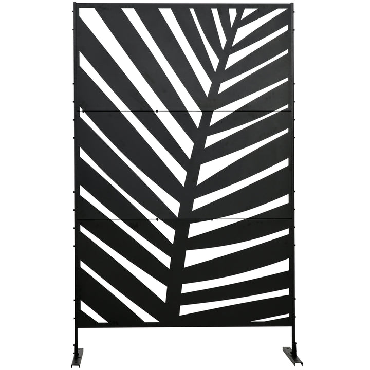 Biombo de 3 Peças Separador de Ambientes com Desenho de Folha de Bananeira Biombo para Exterior Jardim Varanda 122x45x198 cm Preto