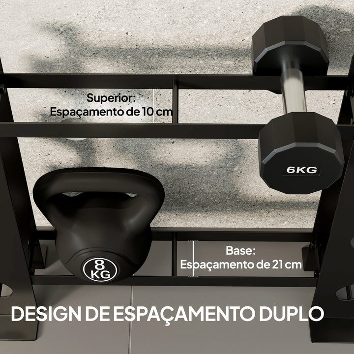 Suporte para Halteres de 4 Níveis Estante de Armazenamento de Pesos em Aço Resistente para Halteres Kettlebells para Treino em Ginásio Casa Carga 200 kg 70x21x55 cm Preto