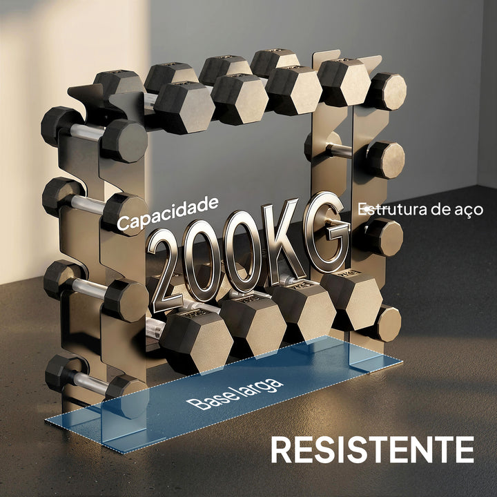 Suporte para Halteres de 4 Níveis Estante de Armazenamento de Pesos em Aço Resistente para Halteres Kettlebells para Treino em Ginásio Casa Carga 200 kg 70x21x55 cm Preto