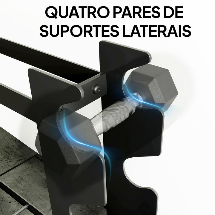 Suporte para Halteres de 4 Níveis Estante de Armazenamento de Pesos em Aço Resistente para Halteres Kettlebells para Treino em Ginásio Casa Carga 200 kg 70x21x55 cm Preto