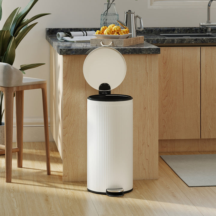 Balde do Lixo para Cozinha com Pedal 30L Cubo de Lixo Metálico com Tampa de Fecho Suave e Balde Removível para Quarto Escritório Estúdio e Sala 36x30x60,5 cm Creme