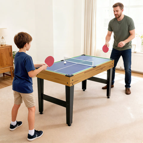 Mesa Multijogos 13 em 1 Mesa de Jogo com Matraquilho para Crianças Bilhar Ping-Pong Hóquei Xadrez Damas Backgammon e Acessórios Diversão Familiar para Adultos e Crianças 121x109x80 cm Madeira e Preto