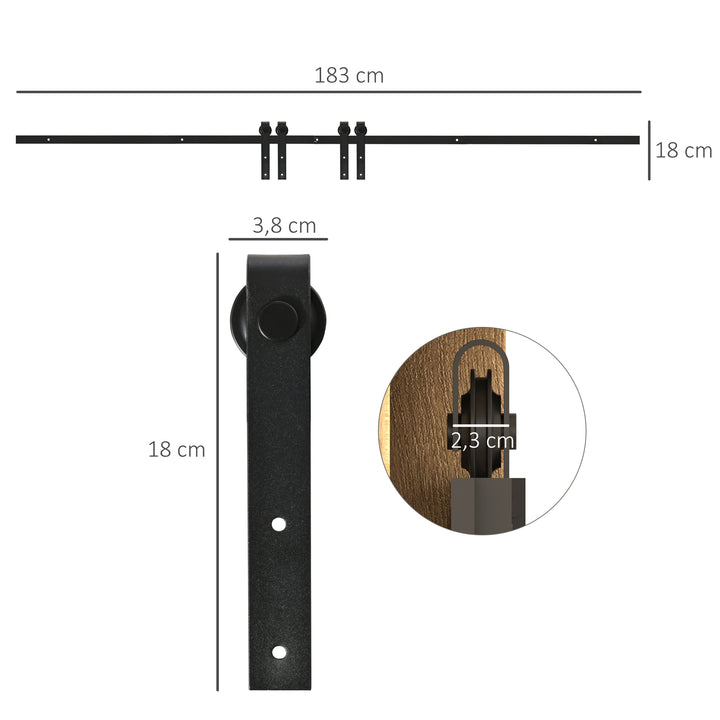 Ferragens para Portas de Correr 183 cm Kit para Porta de Correr Dupla em Madeira Largura 45 cm Aço Carbono Preto