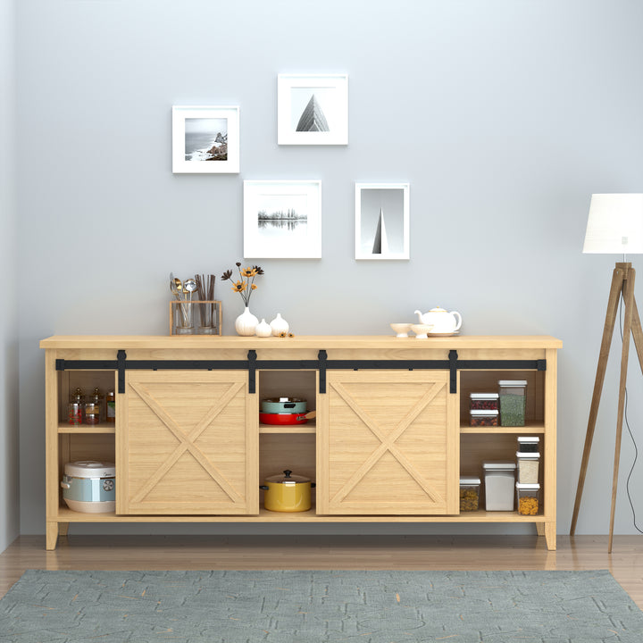 Ferragens para Portas de Correr 183 cm Kit para Porta de Correr Dupla em Madeira Largura 45 cm Aço Carbono Preto