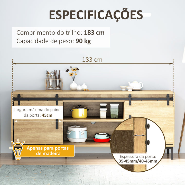 Ferragens para Portas de Correr 183 cm Kit para Porta de Correr Dupla em Madeira Largura 45 cm Aço Carbono Preto