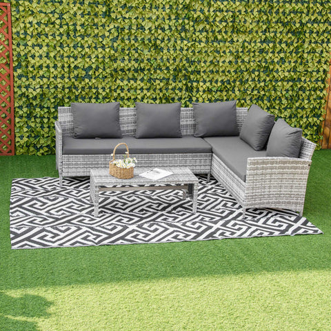 Tapete de Exterior 182x274 cm Tapete Reversível com Desenho Geométrico Impermeável para Varanda Pátio Campismo Praia Branco e Preto