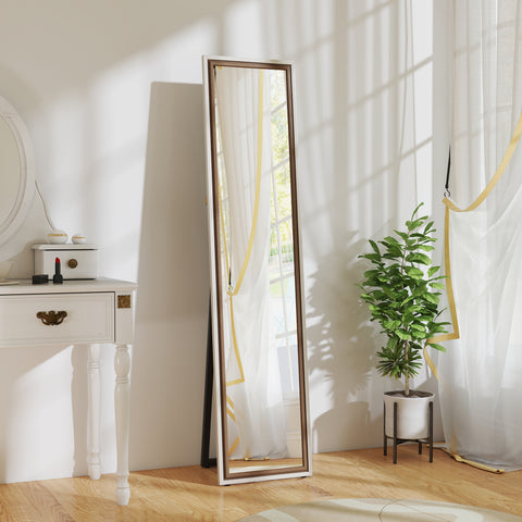 Espelho de Pé 157x37 cm Espelho Corpo Inteiro Grande com Moldura Bicolor para Utilizar Inclinado ou Suspenso para Sala Quarto Corredor Entrada Madeira Clara e Madeira Escura