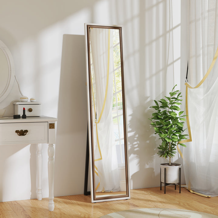 Espelho de Pé 157x37 cm Espelho Corpo Inteiro Grande com Moldura Bicolor para Utilizar Inclinado ou Suspenso para Sala Quarto Corredor Entrada Madeira Clara e Madeira Escura