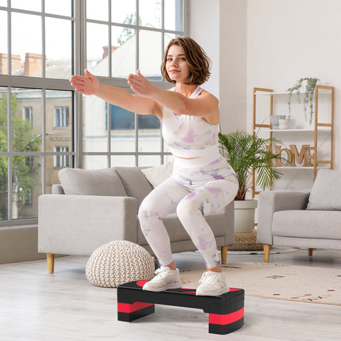Step para Exercício Aeróbico Plataforma Step com Altura Ajustável em 3 Níveis com Carga Máxima 150kg para Exercício em Academia Casa 80x31x10-20 cm Vermelho e Preto
