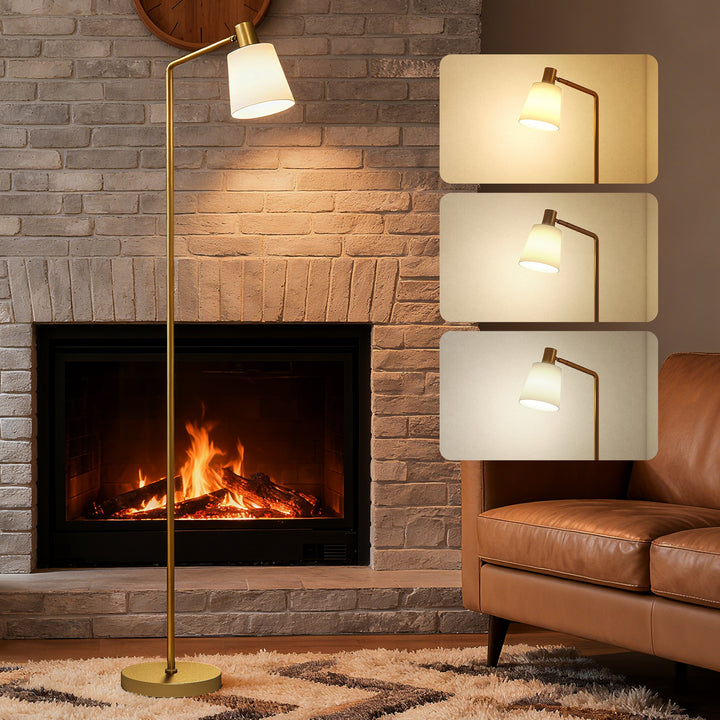 Candeeiro de Pé LED Regulável Candeeiro de Pé Sala Moderno com Ecrã Giratório 350° 3 Temperaturas de Cor 3000K/4000K/6500K e Lâmpada E27 para Quarto Escritório 45x21x148 cm Branco e Dourado