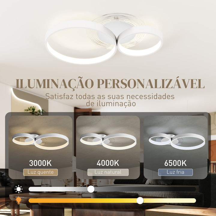 Candeeiro de Teto LED 40W Candeeiro Moderno com Iluminação LED 3000K/4000K/6500K para Quarto Sala Cozinha Sala de Jantar 59x38x7,4 cm Branco