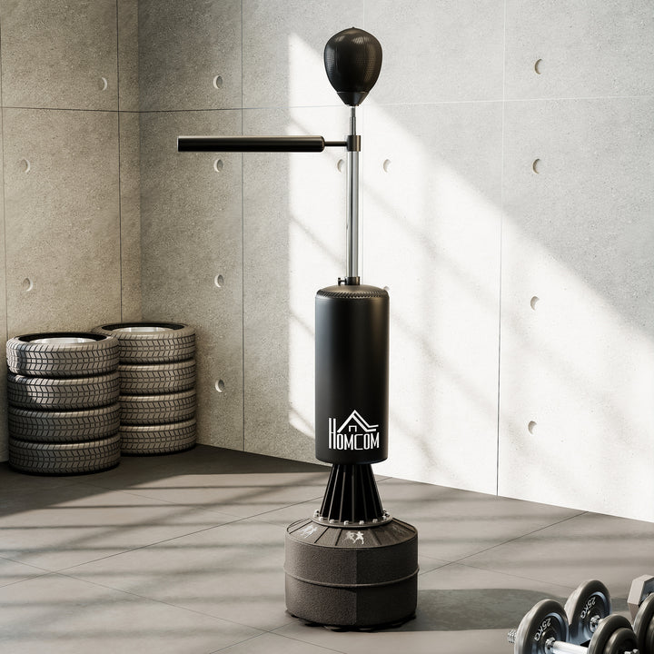 Punching Ball de Boxe com Altura Ajustável com Barra Giratória 360° e Base Preenchida Punching Ball para Boxe 88x48x155-205 cm Preto