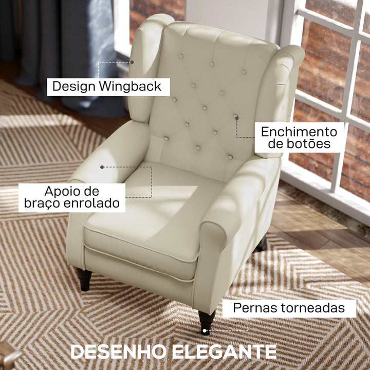 Poltrona de Sala de Estar Poltrona Moderna para Dormitório com Pés de Madeira Poltrona Individual Carga 160 kg para Escritório 74x86x102 cm Creme